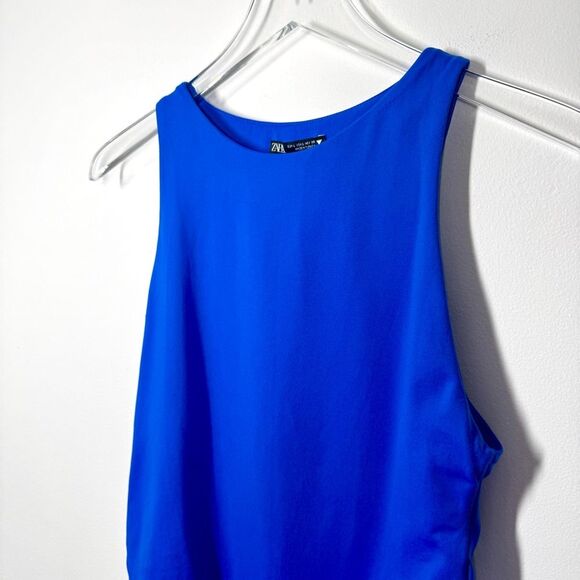 Zara Women’s Size Large Royal Blue Halter Neck Seamless Snap Closure Bodysuit - Picture 3 of 10